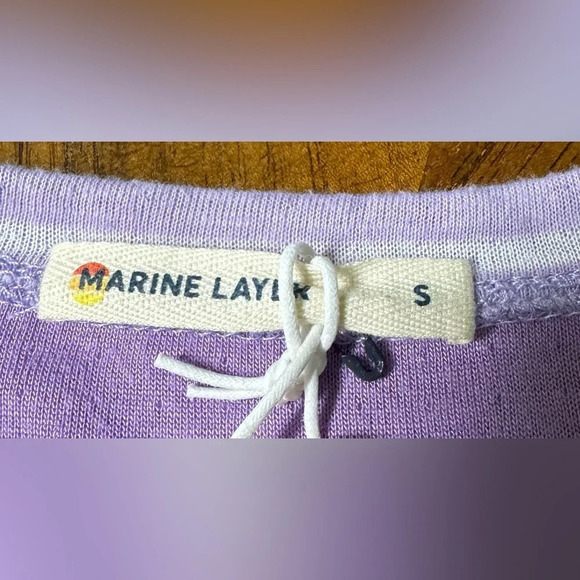 Marine layer DOUBLE KNIT HENLEY Striped LAVENDER Casual Coastal Small - Picture 9 of 9
